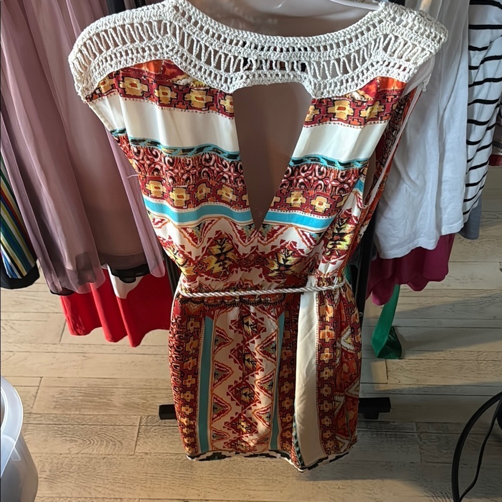 Meghan LA Vibrant Orange Tribal Dress - Picture 3 of 5